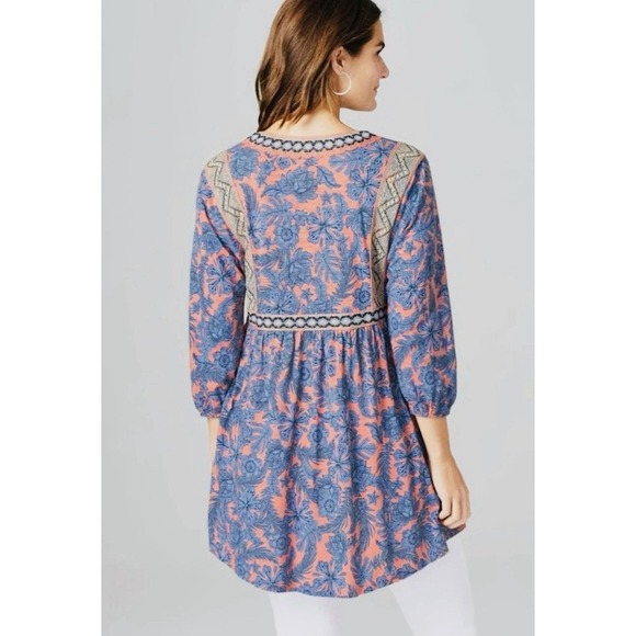 J. Jill Boho Floral Embroidered V-Neck 3/4 Sleeve Tunic Top Women's Size Small - Picture 3 of 13